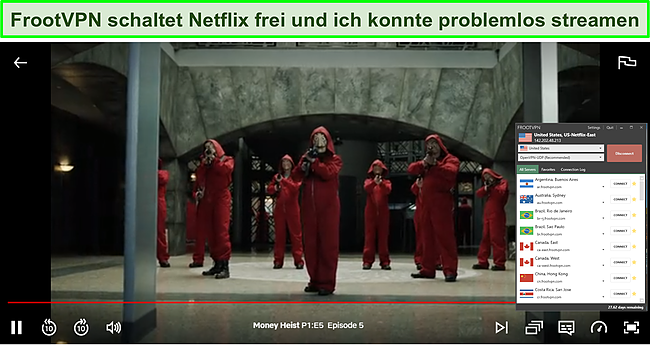 Screenshot von FrootVPN, das Netflix entsperrt.