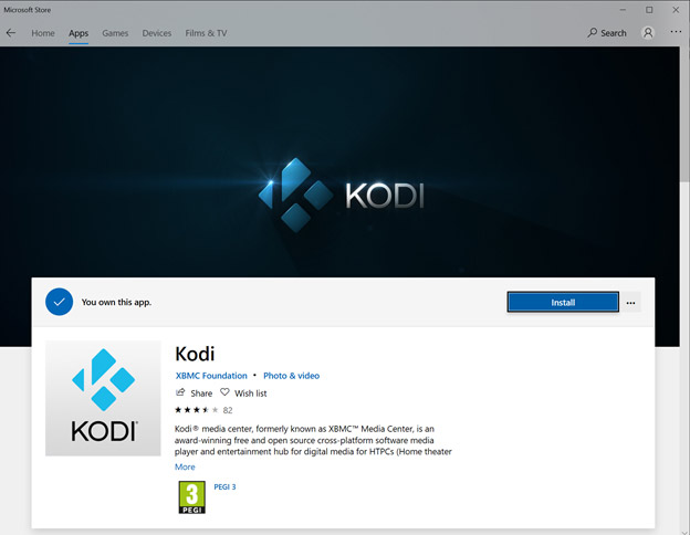 download kodi app from microsoft app store
