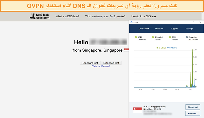 لقطة شاشة لـ OVPN اجتياز اختبار تسرب DNS