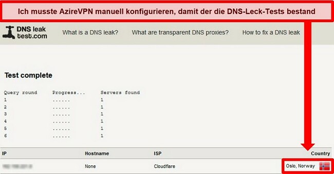 Screenshot eines erfolgreichen DNS-Lecktests