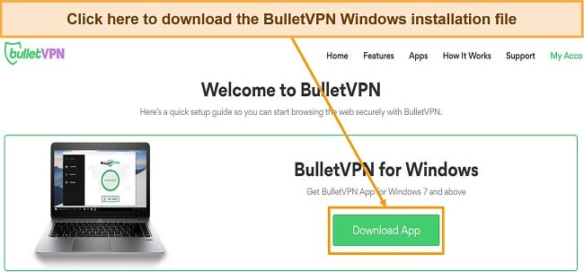 Screenshot of the BulletVPN installation file download page