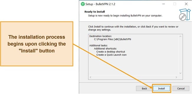 Screenshot from the installation process for BulletVPN app