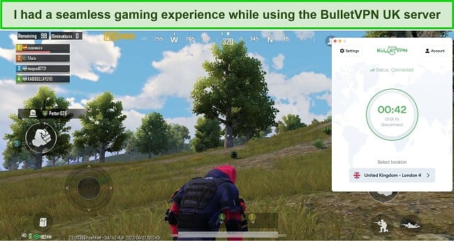 Screenshot of my gaming session while using BulletVPN