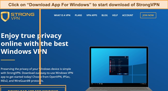 Screenshot showing StrongVPN's Windows app download page.