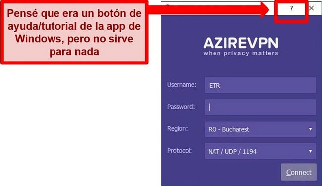 Captura de pantalla de la pantalla de inicio de la interfaz de usuario de AzireVPN