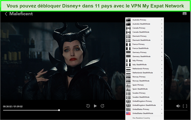 Capture d'écran de My Expat Network débloquant Disney + US