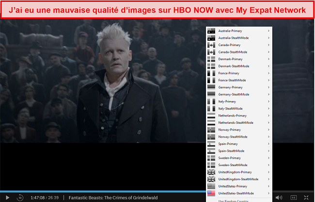 Capture d'écran de My Expat Network débloquant HBO NOW