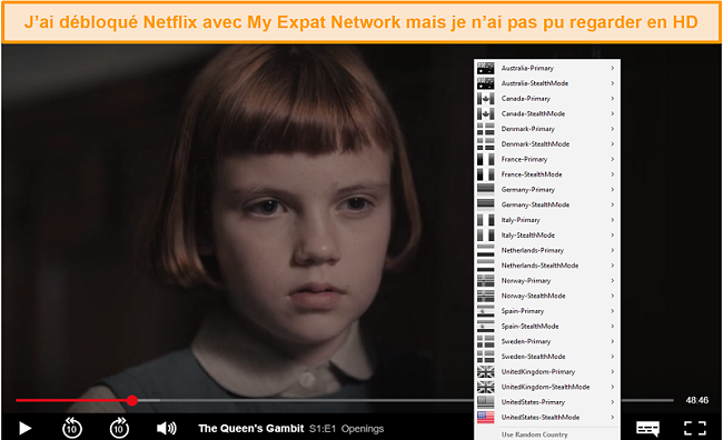 Capture d'écran de My Expat Networking débloquant Netflix US