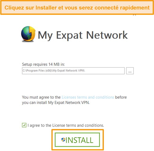 Capture d'écran de la dernière étape de l'installation de My Expat Network