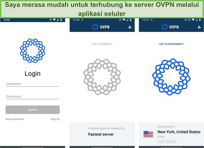 Tangkapan layar dari proses masuk OVPN di perangkat seluler