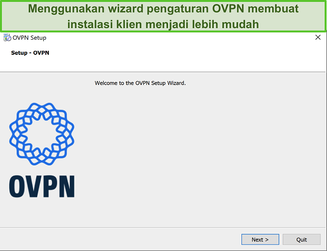 Tangkapan layar dari wizard penyiapan OVPN