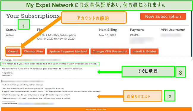 My ExpatNetworkの払い戻しプロセスのスクリーンショット