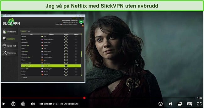 Skjermbilde av SlickVPN som blokkerer Netflix