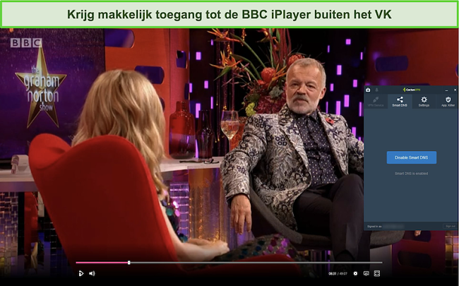 Screenshot van The Graham Norton Show met succes gestreamd op BBC iPlayer met CactusVPN verbonden