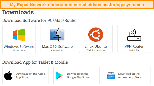 Screenshot van de door My Expat Network gekozen ondersteunde platforms