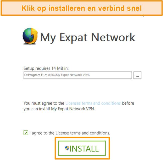 Screenshot van de laatste stap van de installatie van My Expat Network