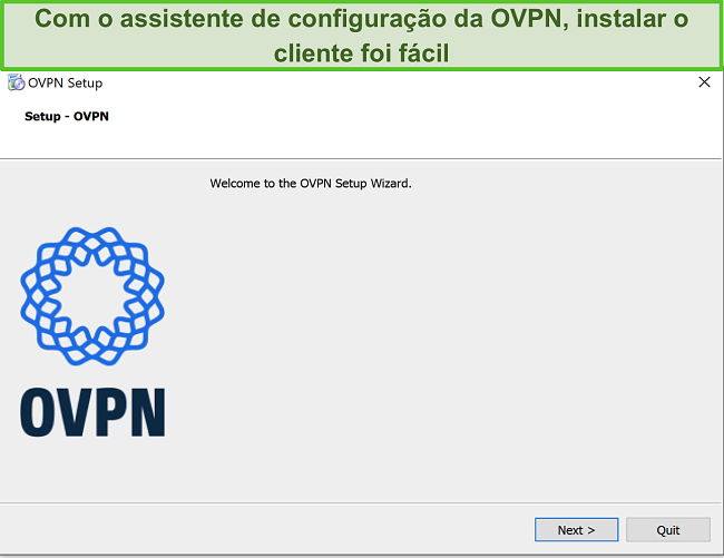 Captura de tela do assistente de configuração OVPN