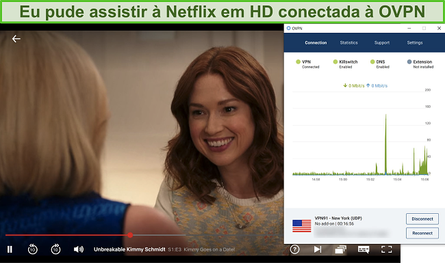 Captura de tela de OVPN desbloqueando Netflix