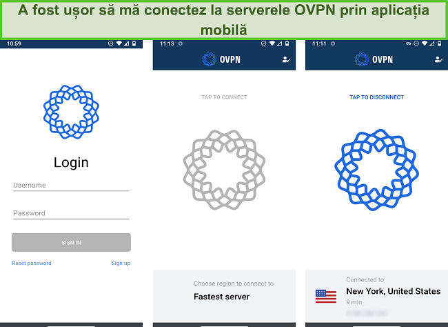 Captură de ecran a procesului de conectare OVPN pe mobil