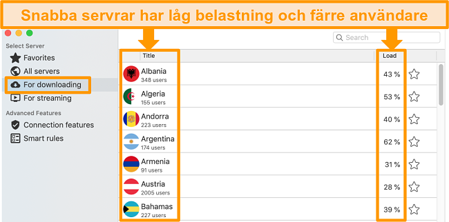 Skärmdump av fliken Nedladdning i CyberGhost-appen för Mac