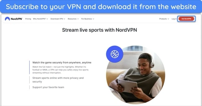 screenshot of NordVPN's website, highlighting the 