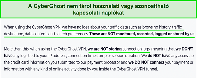 Képernyőkép a CyberGhost VPN adatvédelmi szabályzatáról