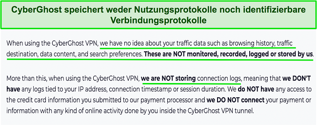 Screenshot der Datenschutzrichtlinie von CyberGhost VPN