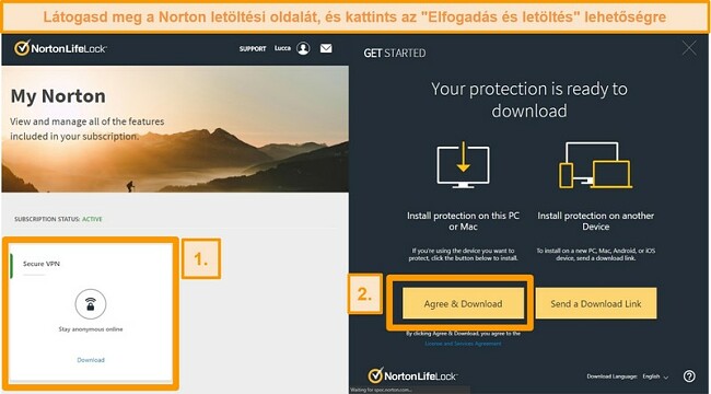 A Norton Secure VPN My Norton képernyőképei és az oldalak letöltése