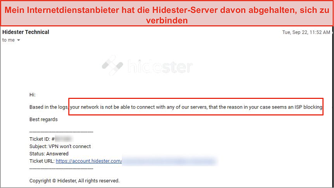 Screenshot von Hidester vom ISP blockiert