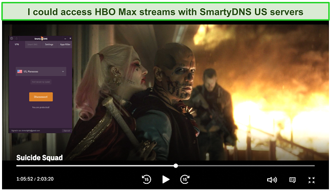 Screenshot of SmartyDNS unblocking HBO Max