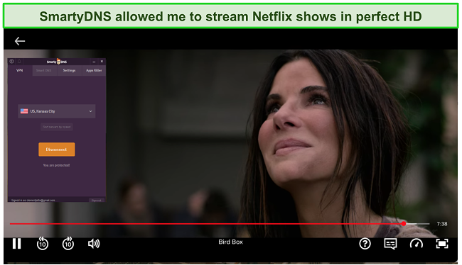 Screenshot of SmartyDNS unblocking Netflix