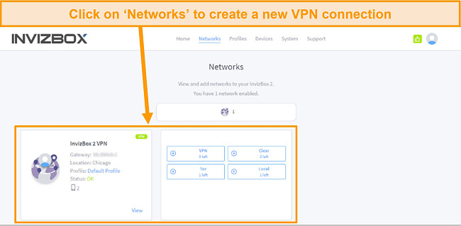 Screenshot of Invizbox Networks interface