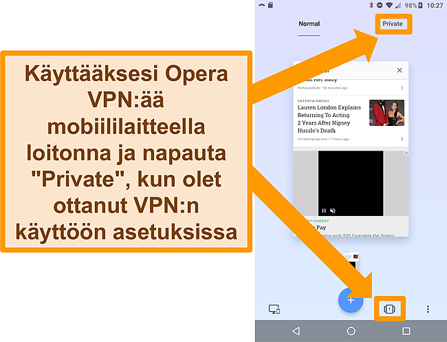 Kuvakaappaus Opera -arvostelusta.