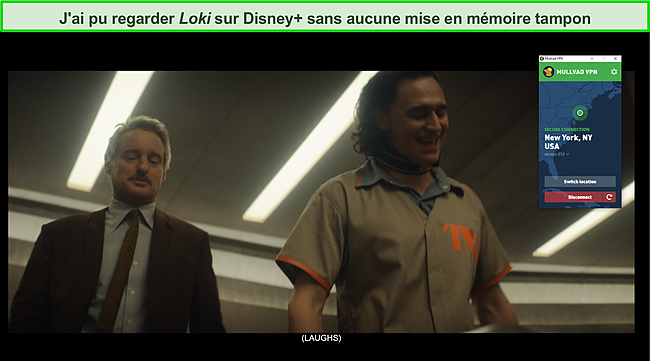 Capture d'écran de Mullvad VPN débloquant Loki sur Disney+.