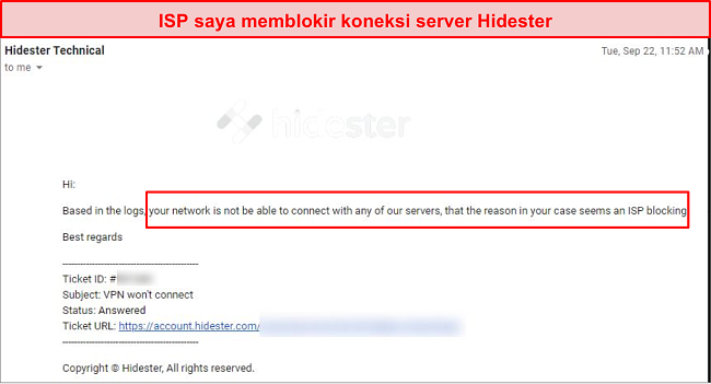 Tangkapan layar Hidester diblokir oleh ISP