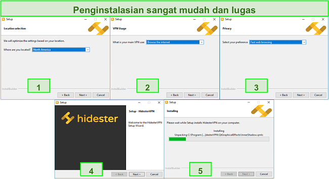 Tangkapan layar dari proses instalasi Hidester