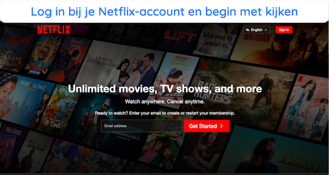 Screenshot van de inlogpagina van Netflix