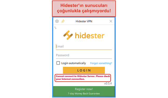 Hidester ekran görüntüsü bağlanamadı