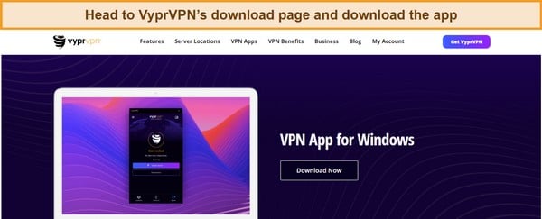 Screenshot of VyprVPN's Windows app download page.