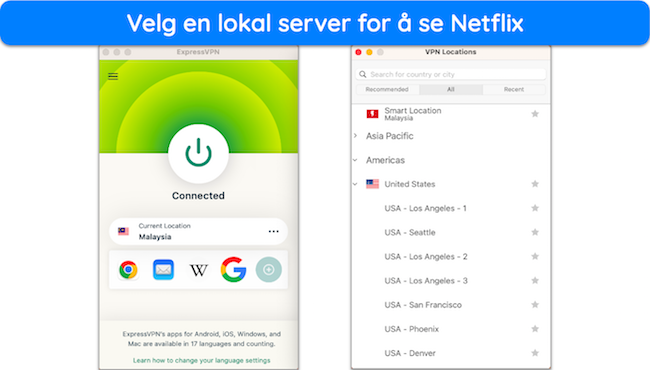 Skjermbilde av ExpressVPN-appen