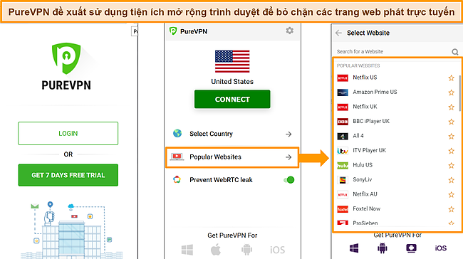 Ảnh chụp màn hình của tiện ích mở rộng trình duyệt PureVPN rất dễ sử dụng nên bạn có thể kết nối ngay lập tức.