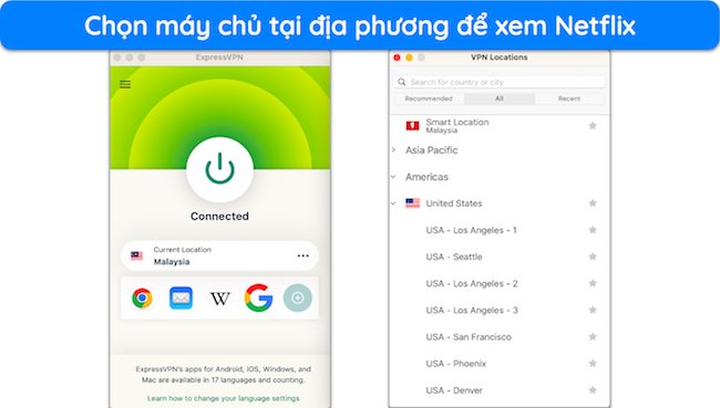 Ảnh chụp màn hình của ứng dụng ExpressVPN