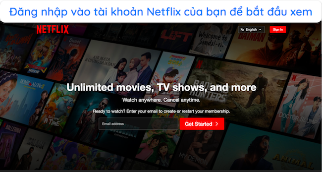 Ảnh chụp màn hình trang đăng nhập của Netflix