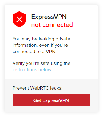 ExpressVPN WebRTC leak test