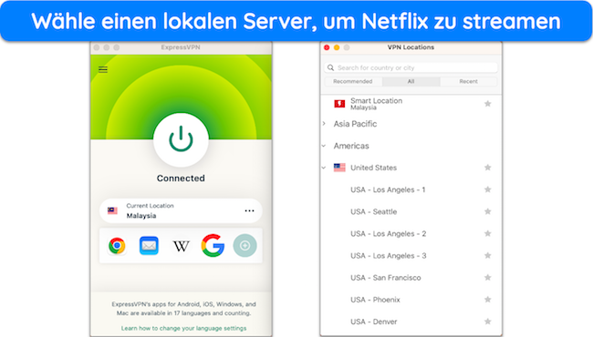 Screenshot der App von ExpressVPN