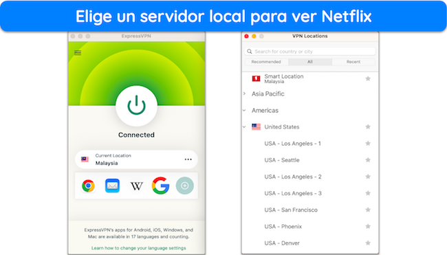 Captura de pantalla de la aplicación ExpressVPN