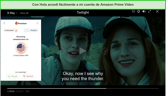 Captura de pantalla de Hola desbloqueando Amazon Prime Video