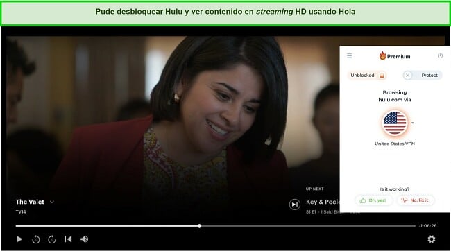 Captura de pantalla de Hola desbloqueando Hulu