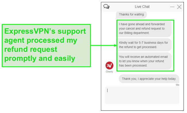 ExpressVPN customer support handled my refund request