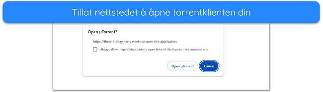 Skjermbilde av varsling for å åpne uTorrent-klient
